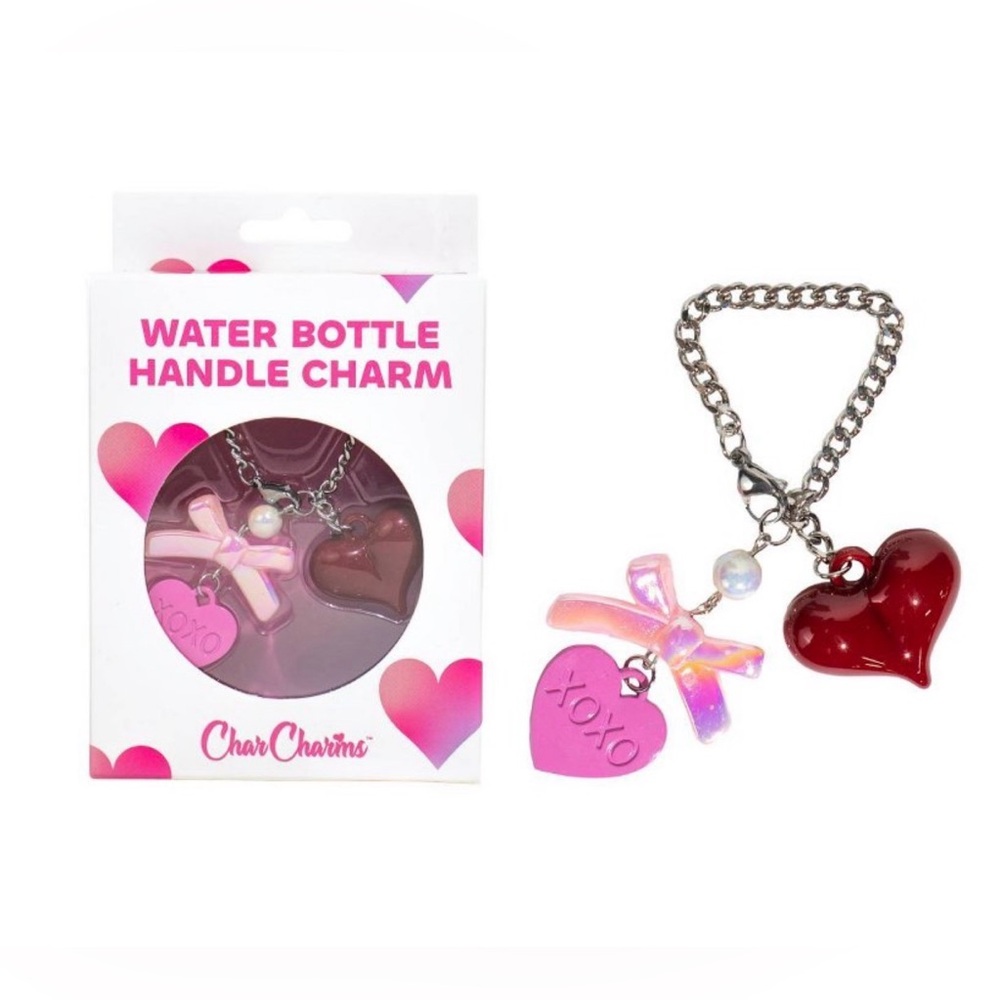 CharCharms Pink and Red Heart Water Bottle Handle Charm